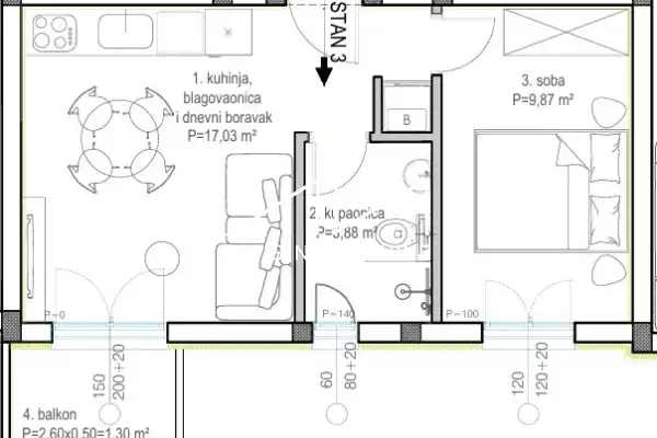 Zadar - Bokanjac - jednosoban stan S3 Z2 prvi kat, novogradnja